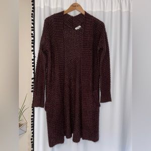 Garage dark maroon burgundy knit open front cardigan long sweater womens M - L